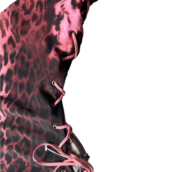 Sauvage Animal Print Side Lace One Piece Size Small Pink & Brown - Picture 4 of 14